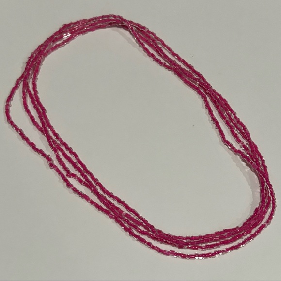 Handmade Handcrafted Pink Long Beaded Multiple Layer Necklace - Picture 3 of 4